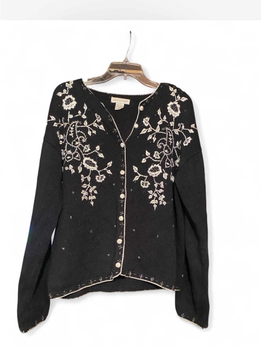 Black Floral Embroidered Cardigan Sweater